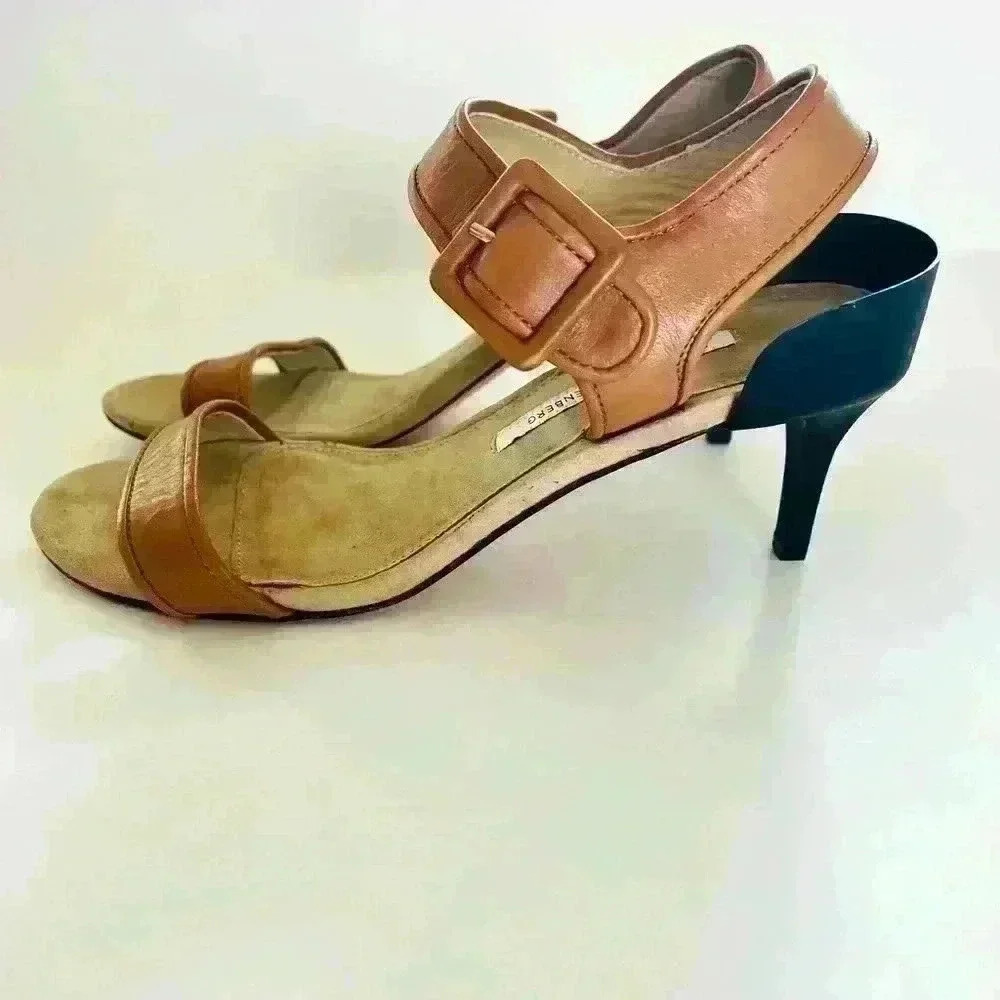 Diane Von Furstenburg Leather Sandals with Steel Heels